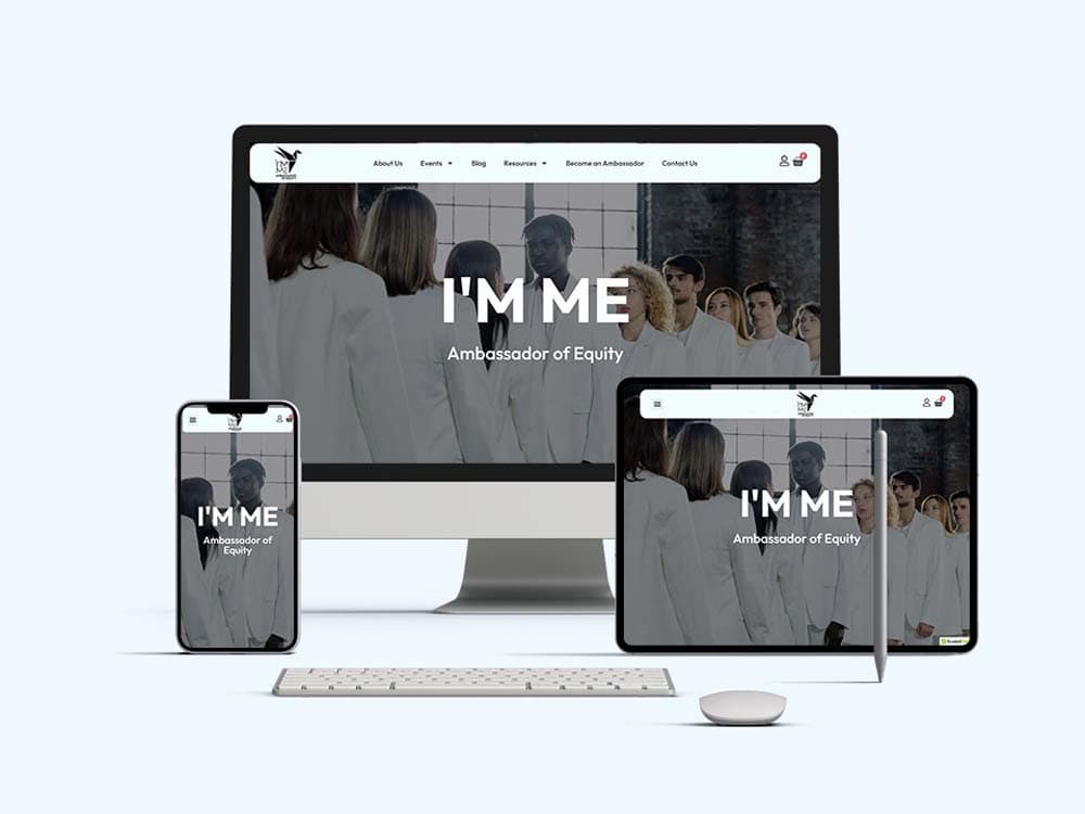 I’MME Ambassador of Equity website shown across desktop, tablet, and mobile devices